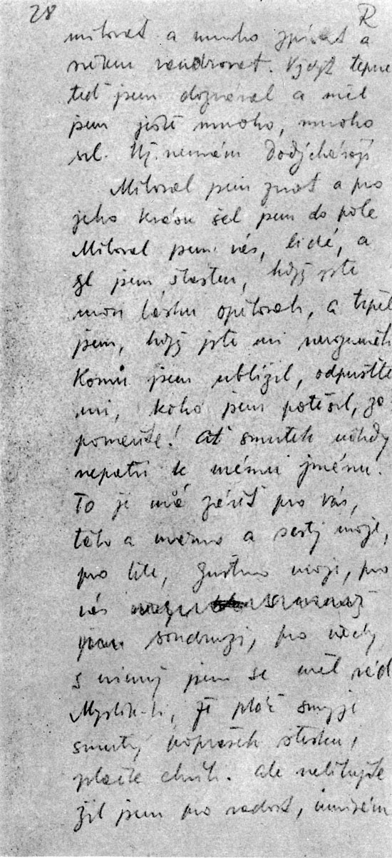 Ein per Hand beschriebenes Blatt aus Julius Fučiks Manuskript der Reportage.